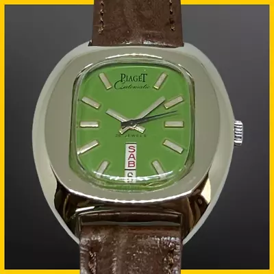 Vtg Piaget Calendar Stainless Steel Case Green Dial Working 1960 Aprox. • $199