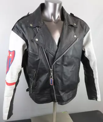 Vintage Michael Hoban Where M I USA American Flag Asymetrical Leather Jacket XL • $99.99