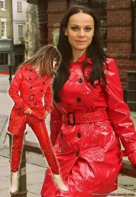 RED PVC Vinyl Outfit 2 Pcs Women's Trench Coat Fancy Clubwear Outfits • $119.99