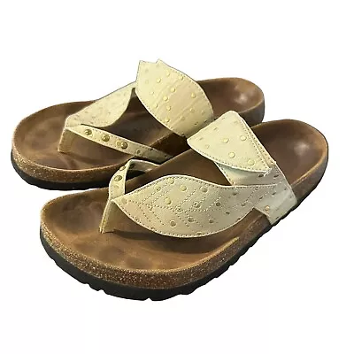 Betula Birkenstock Bombay Leaf Beige Birko-Flor Gold Studs Sandals Sz 7 /38 • $38