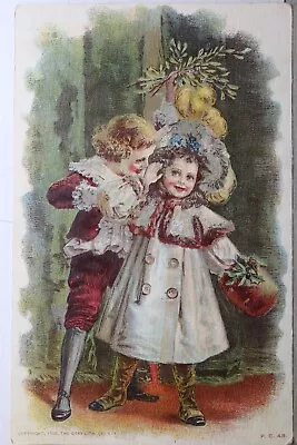 Art Children Mistletoe Boy Girl Postcard Old Vintage Card View Standard Souvenir • $0.50