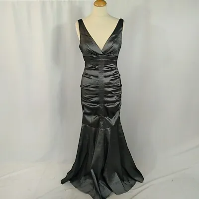 Xscape Dress Fishtail Evening Gown Silver Christmas Halloween Party UK 10 • £19.99