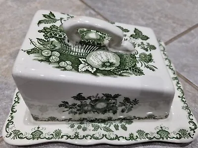 Masons Fruit Basket Ironstone Green Large Covered Cheese / Butter Dish. • £24.99