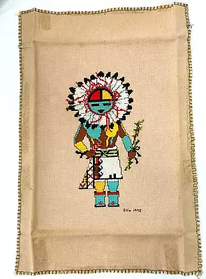 Vintage Cross Stitch  HOPI (tawa) Sun KACHINA DOLL Signed Unframed • $28.75