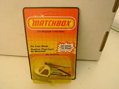 1983 Matchbox Superfast #75 Rescue Helicopter With Black Base New Cracked Bubble • $18.84