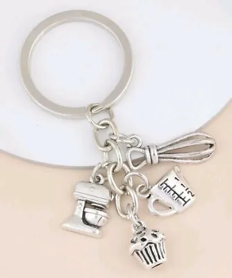 £4.99 • Buy Cupcake Charm Keyring Silver I Love To Cook Book Cake Keychain Gift Him Her UK