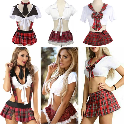 £7.95 • Buy Women Sexy Lingerie School Girl Uniform Plaid Skirt Role Play Costume Outfits