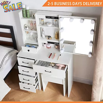 10LED Vanity Makeup Table Stool Set With Lighted Mirror & Multi Drawers Dressing • $184.75