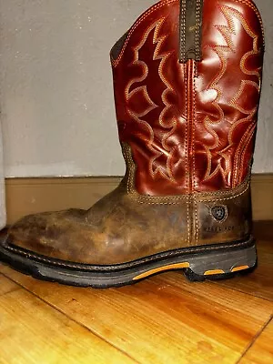 Ariat® Men's Work Hog Wide Square Steel Toe Brown Boots Size 11EE • $80.50
