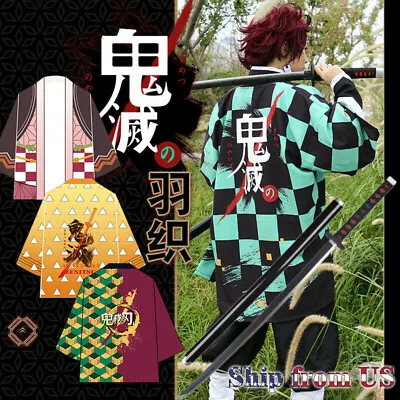 $19.99 • Buy Mens Cosplay Costume Demon Slayer Kimetsu No Yaiba Coat Cloak Kimono Robe Yukata
