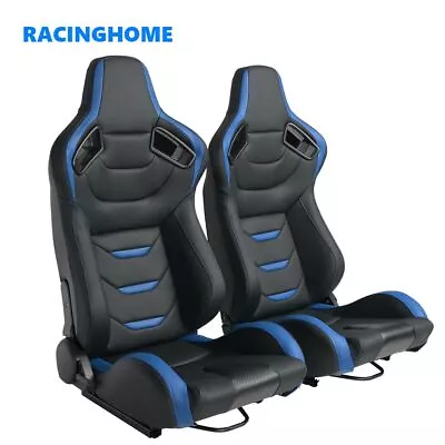 2Pcs Bucket Racing Seat Recliable Seats With 2 Sliders PU Leather Sport Seats • $378.88