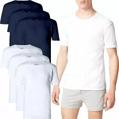 £7.99 • Buy M&S 3 Pack Vest Pure Cotton Crew Neck T Shirt Lycra Stretch Fitted Slim Top Gym