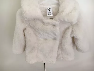 H&T Kids Girls White Fluffy Furry White Jacket Kmart Size 1 • $14