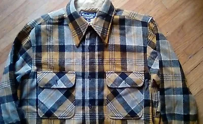 Vintage Hunter Hill Sz M 43  All Wool Black Yellow Plaid Mens Shirt Jacket Class • $43.68