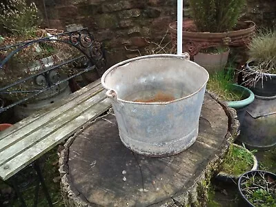 Vintage Galvanized Tub Bucket 22cm Tall Galvanised Metal Bucket Pail Planter • £25