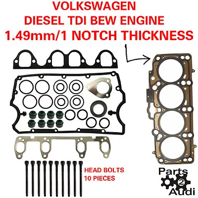 1 NOTCH Cylinder Head Gasket Set OE With Bolts VW Diesel 1.9 BEW Engine • $142