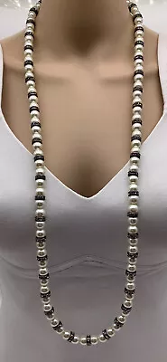 Joan Boyce White Simulated Pearl & Rhinestone Crystal 48  Opera Length Necklace • $34.99