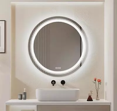 Large Round Lighted Bathroom Mirror 3 Sizes Vanity Mirror Smart Touch Anti-fog • $115.93