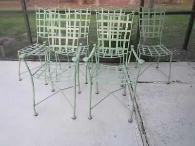 Vintage Mario Papperzine Salterini Style Woven Wrought Iron Patio Chair Green 6 • $5599