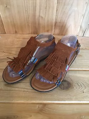 MINNETONKA Suede Leather Fringe Sandals Southwest Style Sz 7 BAZ 71302 • $22.99