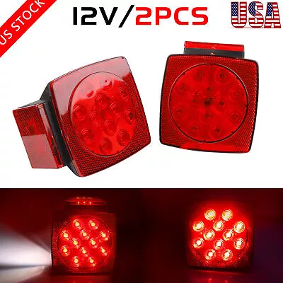 1 Pair Rear LED Submersible Square Trailer Tail Lights Kit Boat Truck Waterproof • $17.99