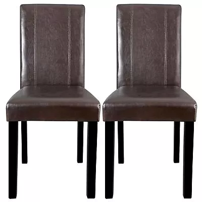  2 Set Of Dining Chairs Simple Style Urban Leather Dining Parson Seats Brown • $73.58