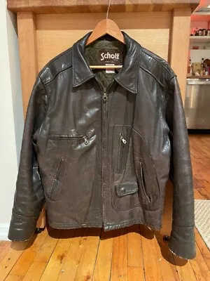 Vintage 70’s Schott Heavy Leather Half Belt Bootlegger Motorcycle Jacket Size 42 • $200