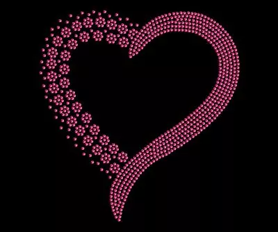 £5.99 • Buy Pink Heart & Flowers Sparkling Rhinestone Diamonte Transfer Iron On Motif Hotfix
