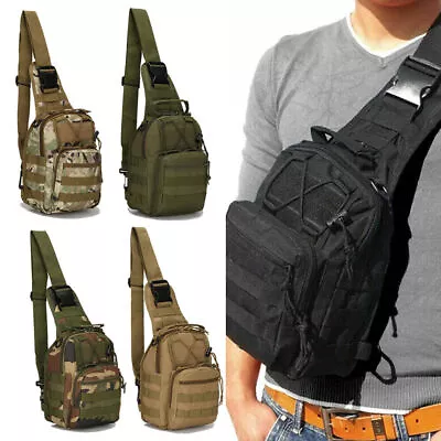 Mens Sling Backpack-Molle Tactical Military-Outdoor Travel Shoulder Chest Bag • £7.99