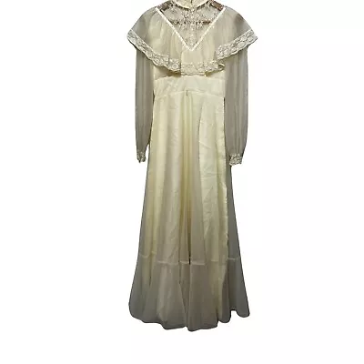 Vintage 1960’s 70’s Wedding Dress Prairie Dress Chiffonn Lace  Dress Size Small • $49