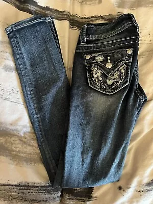 Miss Me Girls Size 12 Skinny KE889153 Embellished Jeweled Blue Jeans • $25