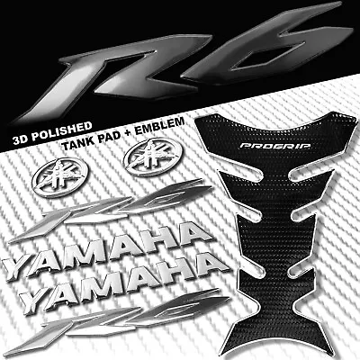 Chrome/black Pro Grip Fuel Tank Pad+8  Yamaha Logo+yzf-r6 Fairing Emblem Sticker • $39.88