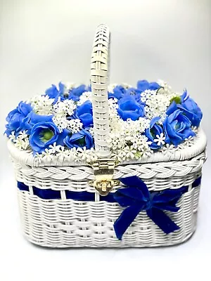 Vtg 60's Blue Flower Wicker Bag Purse Basket Granny Cottage Core Kitsch Betsy B • $67