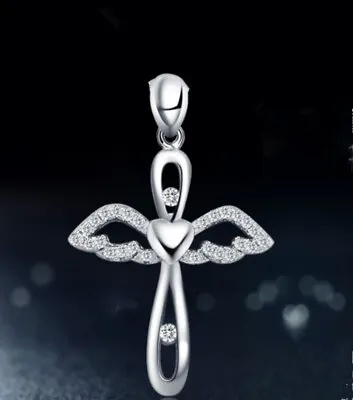 £3.49 • Buy Angel Cross Necklace 925 Sterling Silver Chain Pendant Women Jewellery Love Gift