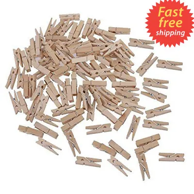 100 Mini Wood Pegs Craft Wedding Hanging Photo Small Clips Wooden Tiny Art Clip • £4.39