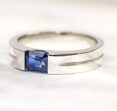 Men's Sapphire Ring Natural Blue Sapphire 925 Sterling Silver Handmade Ring • $66