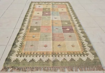 Authentic Hand Knotted Vintage Flat Weave Kilim Kilm Wool Area Rug 5.3 X 2.11 Ft • $22.50