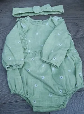 George Girls Green Age 3-6 Months Baby Outfit With Headband • £5.99