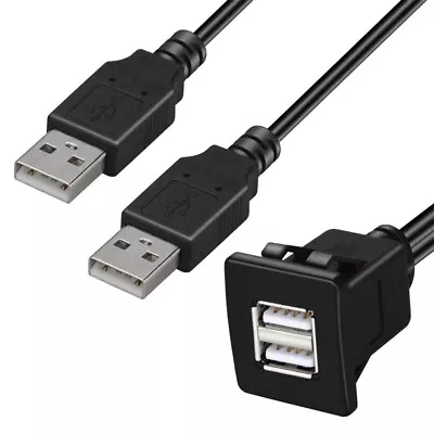 USB 2.0 Dual Male To Female Car Dashboard Flush/Mount/Socket Extension Cable AU • $14.61