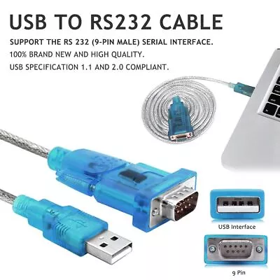 CH340 Chip Converter COM Port Cord DB9 9 Pin Serial Cable USB To RS232 • $12.67