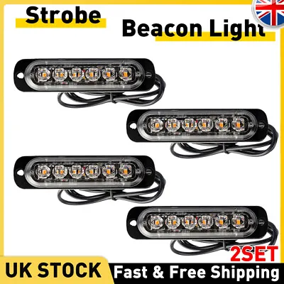 8x 6LED Amber Recovery Strobe Marker Light Flashing Light Bar Beacon Car 12/24V • $31.32