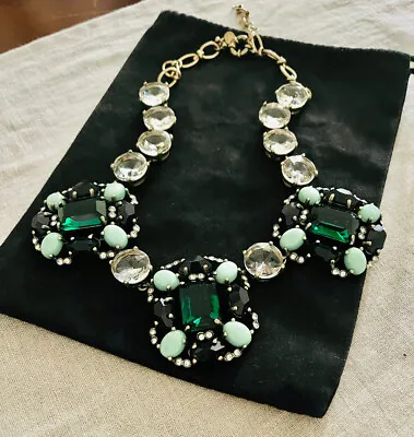 J Crew Grand Stone Crystal Necklace Green Black Clear Aqua Gold Multicolor • $50.39