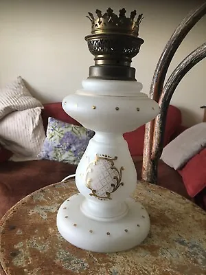 Antique Art Nouveau Moser ? Table Lamp Milk White Glass Base Gold Works • $22.74