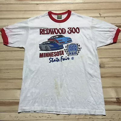 Vintage 80s Redwood 300 Silver Creek Tobacco Racing  Series Ringer Shirt Size XL • $49.99