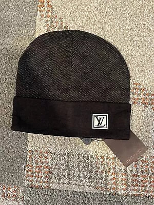 Louis Vuitton Beanie One Size Hat Black Wool White LV Logo • $49