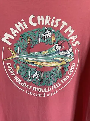 Vineyard Vines Mahi Christmas Mens L/S Muted Pink Graphic Tshirt Size M EUC • $12