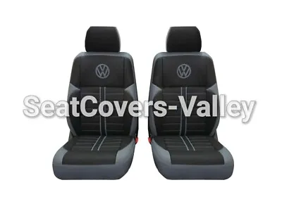 VW Transporter T5 T6 Front Row (1+1) 2x Single Leatherette Seat Covers VW Logos • $180.46