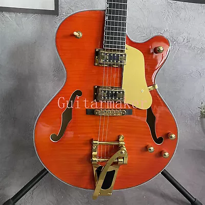 Hollow Body 6 String Electric Guitar Flamed Maple Top Bigsby Bridge Fast Ship • $315