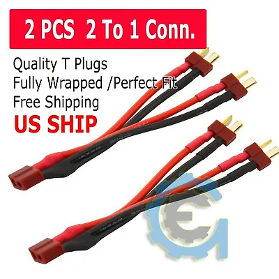 2pc T-Connector(Deans) 2-to-1 Parallel Adapter Battery Cable LiPO Y Wire(13-068) • $4.95