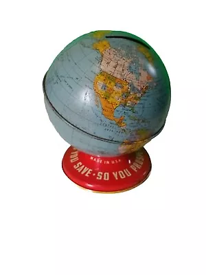 Vintage Globe Bank Tin MADE IN USA The Ohio Art Co. Savings Bank  • $4.99